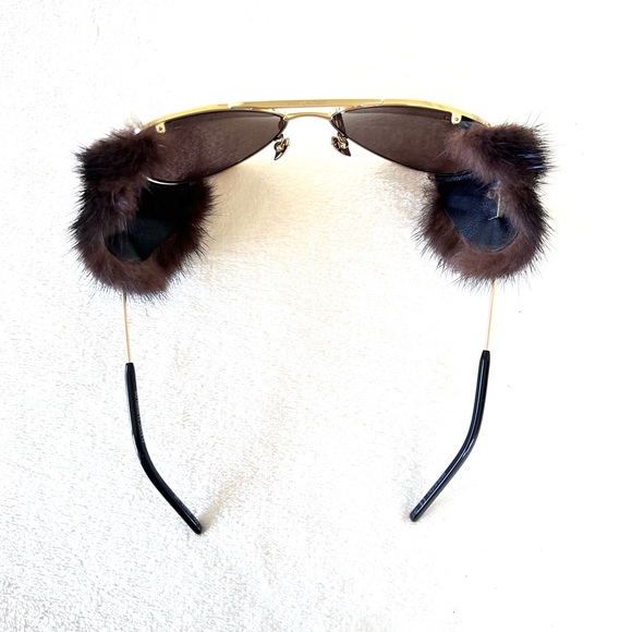 Saint Laurent Metallic Classic 11 Shields 59mm Mink Fur-Trim Sunglasses - Picture 10 of 14